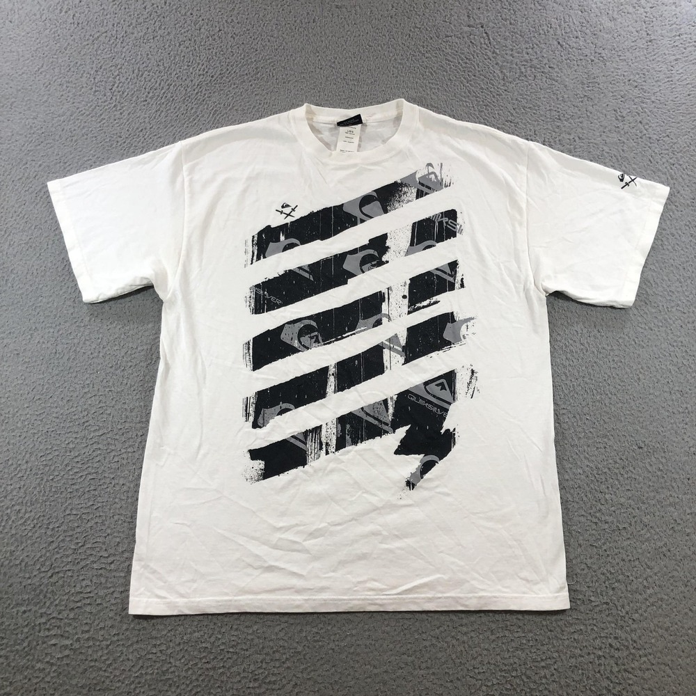 VTG Quiksilver Shirt Mens Large White Black Graphic Tee Skater Streetwear Surf